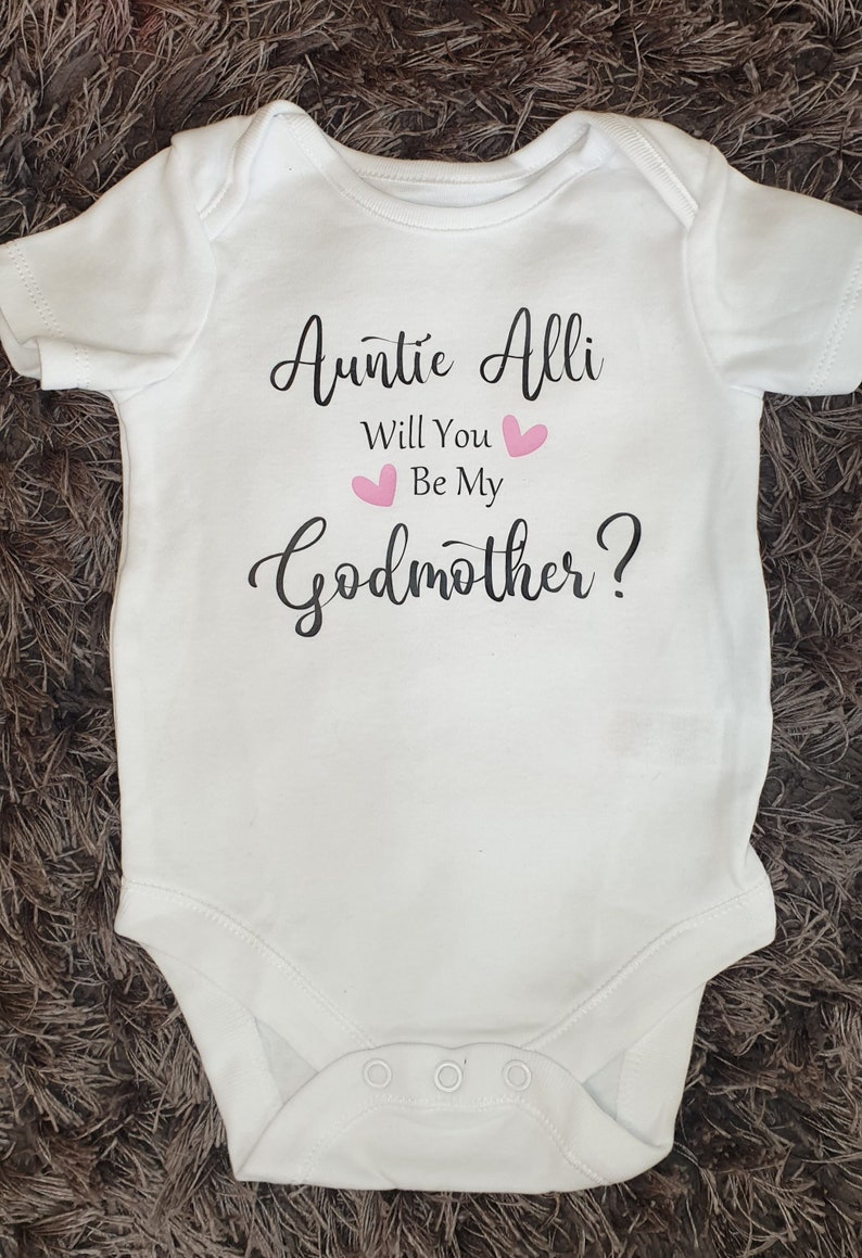 Will You Be My Godmother Baby Vest Personalised Baby Vest Bodysuit Any Text Personalised Baby Boy Baby Girl Christening image 3