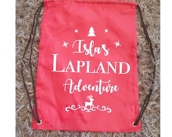 Personalised Lapland Name Drawstring Bag, Christmas Holiday, North Pole Reveal, Custom, Boys, Girls, Ireland, Irish