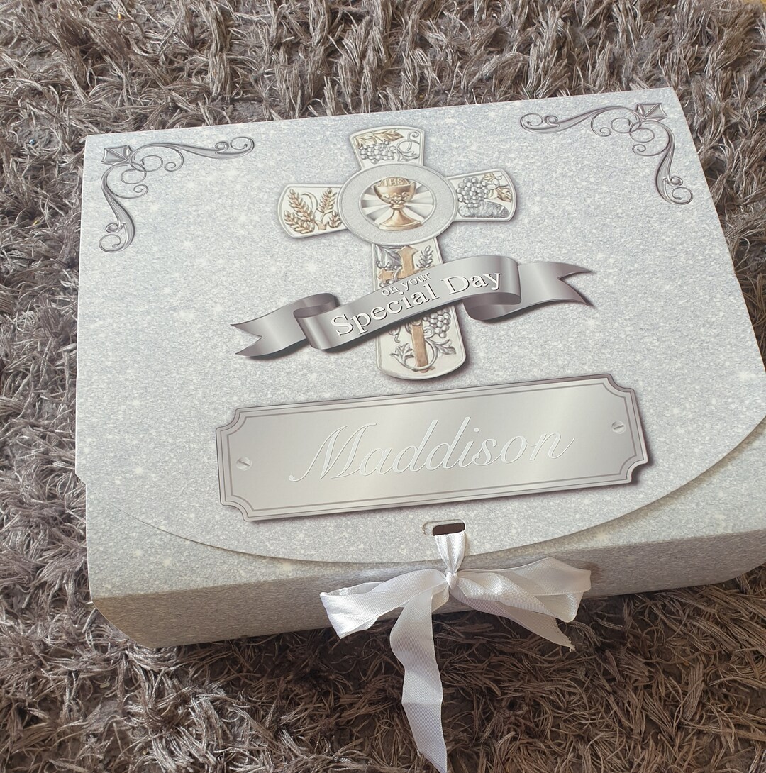 Personalised Christening Keepsake Box, Holy Communion Giftbox With Name