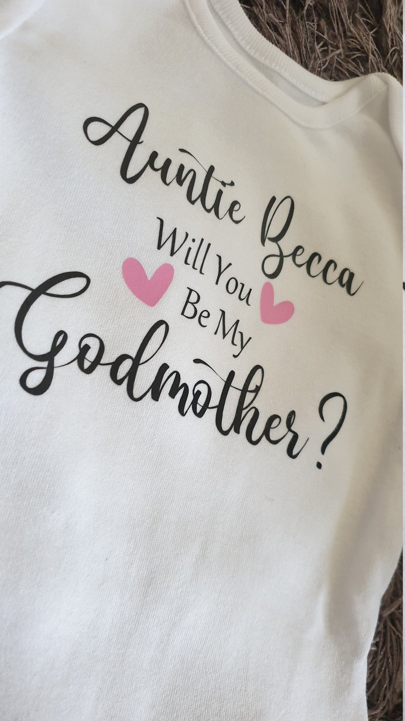 Will You Be My Godmother Baby Vest Personalised Baby Vest Bodysuit Any Text Personalised Baby Boy Baby Girl Christening image 2