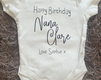 Happy Birthday Nanny Baby Vest | First Birthday As My Granny Gift | Personalised Bodysuit | Any Text | Baby Boy | Baby Girl | Ireland