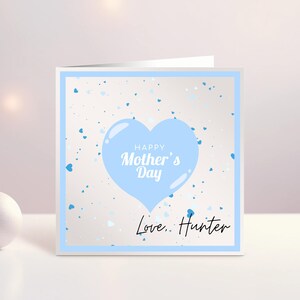 Gepersonaliseerde Moederdagkaart, fijne Moederdag, mama, mama, mama, baby's eerste Moederdag, blauw hart, roze harten, Ierland, Iers