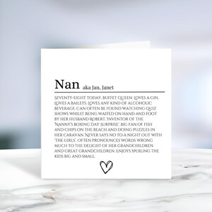 Personalisierte Geburtstagskarte, Muttertagskarte, Name Definitionskarte, Benutzerdefinierte Name Bedeutungskarte, Mam, Nan, Grandad, Nanny, Dad, Irland, irisch
