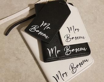 Mr & Mrs Passport Cover And Luggage Tag Set | Passport Holder | Honeymoon | Wedding Gift | Travel | Bride | Personalised | Ireland | Irish
