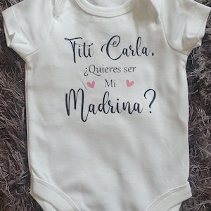 Gilet bébé Ser Mi Madrina Quieres | Proposition de marraine espagnole | Débardeur personnalisé pour bébé | Body | Bébé garçon | Petite fille | Baptême