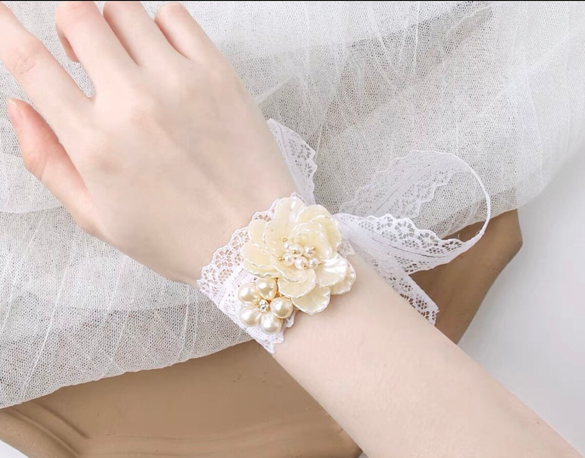 Wrist Corsage Rose Flower with Gold Leaf & Pearl Bracelet Etsy