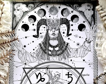 Capricorn | A4 Giclée Print | Zodiac Art | Astrology Poster | Capricorn Gift | January Birthday Gift | Gothic Art | Earth Sign Illustration