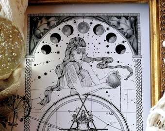 WATERMAN - A3 print - Waterman Poster - Astrologie Art - Zodiac Art - Waterman Gift - Gotische astrologie kunst - Waterman sterrenbeeld