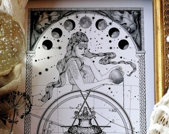 WATERMAN - A4-poster - astrologiekunst - dierenriemkunst - cadeau Waterman - gotische astrologiekunst - Waterman-afdruk - Waterman-poster - sterrenbeeld
