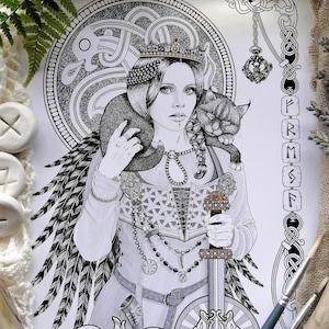 Norse Mythology Wall Art | Pagan & Gothic Home Decor l Freyja | A4 Print | Norse Goddess | Viking Poster | Freya Name Gift | Black Cat Art
