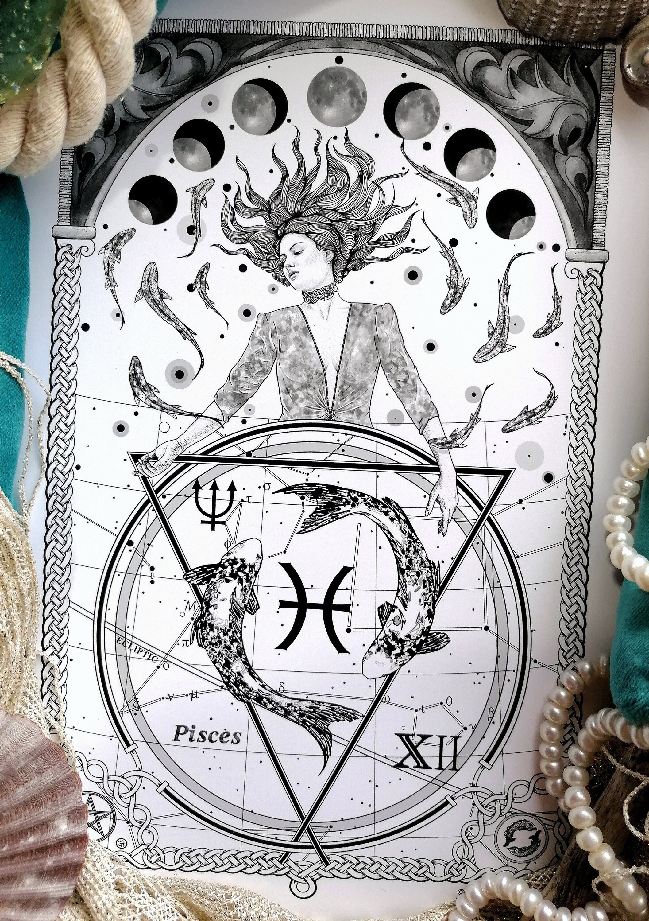 PISCES - A3 Print - Pisces Gift - Birthday Gift - Gothic Astrology