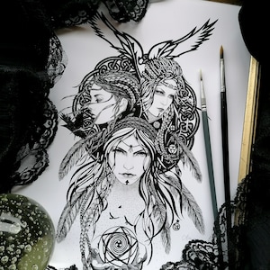 The Morrigan | A3 Giclée Print | Celtic War Goddess | Irish Mythology | Gothic Art | Raven Poster | Celtic Pagan Wall Art