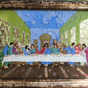 Pintura da Última Ceia, Senhor Jesus Impasto, Discípulos de Cristo Original, Arte Cristã Moderna, Arte Texturizada de Deus, Presente Digno