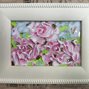 Pintura al óleo de rosas, Impasto de flores amantes, Rosa rosa blanca original, Arte abstracto de la pared, Obras de arte finas texturizadas, Floral hecho a mano, Regalo para ella