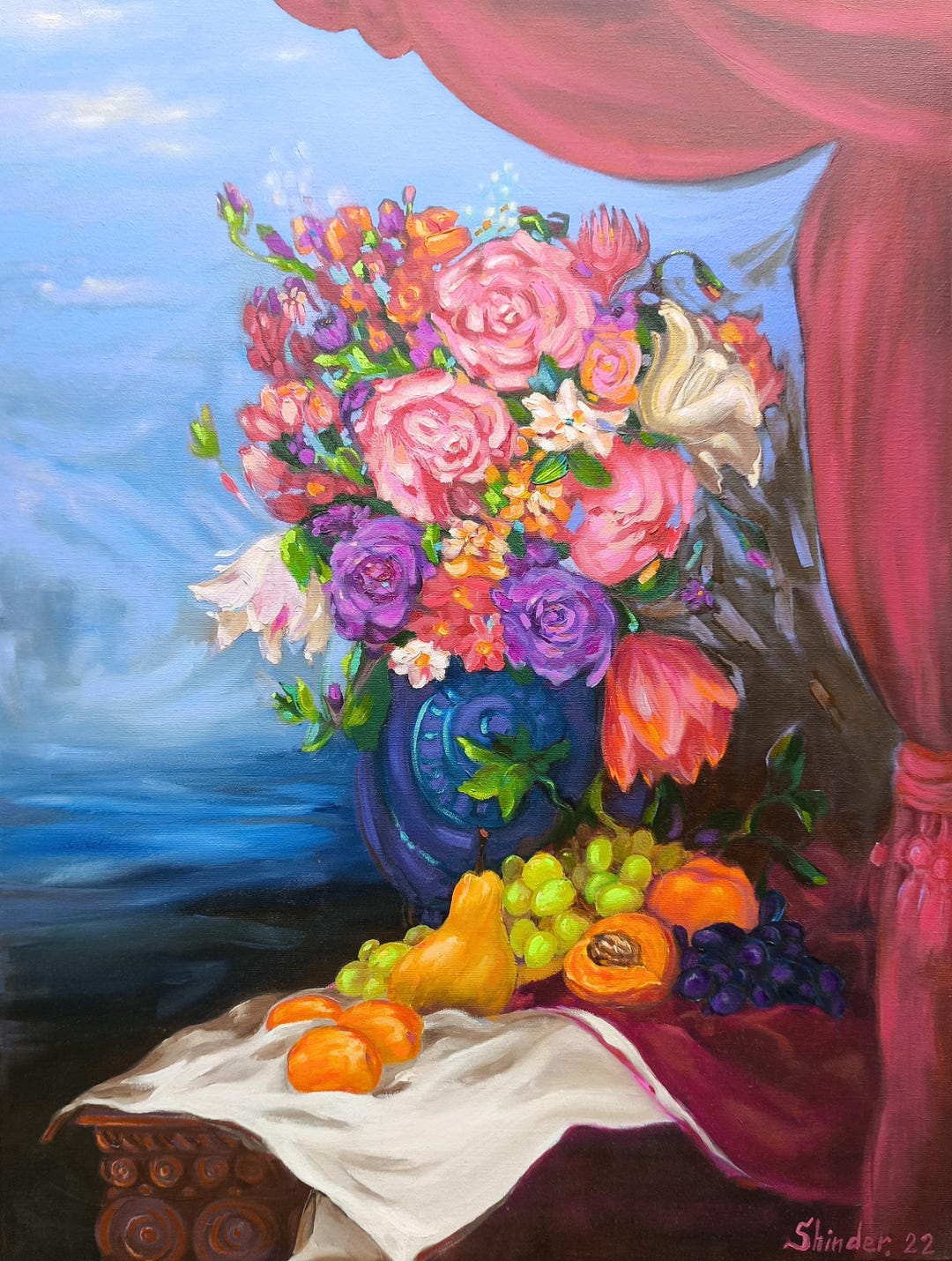 Live Art Roses Large Still Life Original Art, Pink Roses Oil Painting, Peonies Flowers ...
