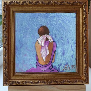 Retrato original de mujer sin rostro, pintura al óleo de mujer enmarcada, obra de arte de niña, retrato original, arte de ballet, obra de arte de bailarina descansando, regalo