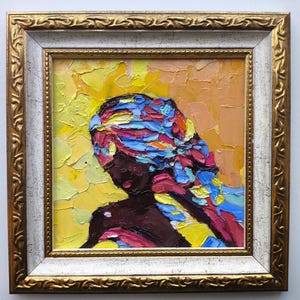 Pintura de reina africana, retrato de mujer negra, arte estadounidense, original de reina nubia, arte abstracto, empasto de niña, retrato femenino