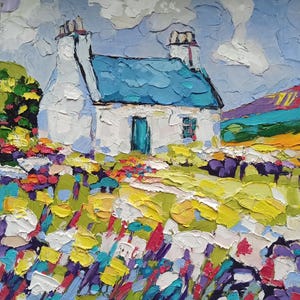 Pintura suiza, paisaje de montaña, pueblo alpino original, arte de los Alpes suizos, montaña suiza enmarcada, regalo digno de ser hecho a mano