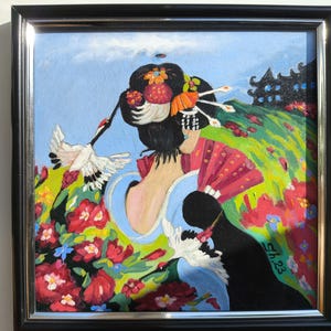 Retrato abstrato original de mulher emoldurado, pintura a óleo moderna de uma garota, arte de parede feminina, impasto facial único, obra de arte feminina retrô imagem 18