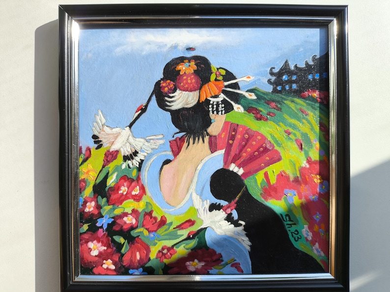 Retrato abstrato original de mulher emoldurado, pintura a óleo moderna de uma garota, arte de parede feminina, impasto facial único, obra de arte feminina retrô imagem 18