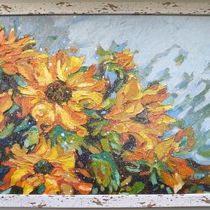 Girasoles originales enmarcados, pintura de girasoles toscanos, empasto floral, campos de girasoles originales, arte de flores de verano, arte mural de paisajes