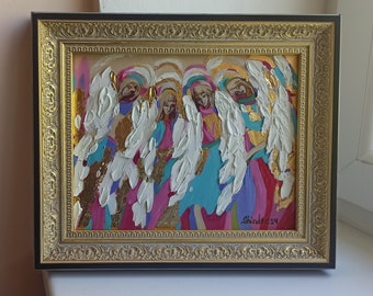 Ángeles pintando ángel del cielo obra de arte guerra espiritual cielo original hecho a mano Impasto por Lana