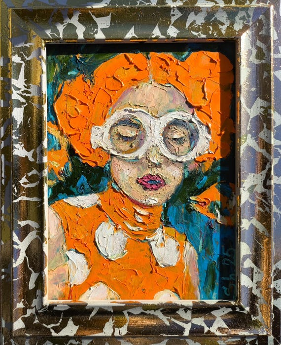 Women Original Framed, Abstract Face Portrait, Modern Girl Oil Painting, Female Wall Art, Unique Face Impasto, Petro Women Artwork