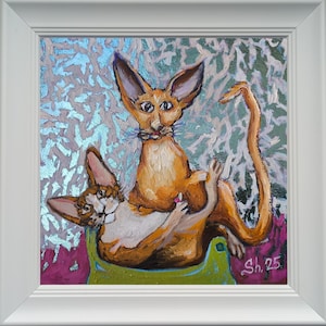 Peinture à l'huile originale de chats, couple de chats, œuvres d'art de chats rouges, cadeau pour amoureux des chats, art animalier, deux animaux de compagnie, paire originale d'œuvres d'art de chats, chats par Lana