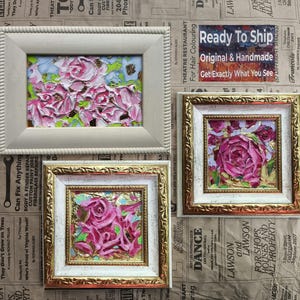 Pintura a óleo de rosas, impasto de flores de amante, rosa branca rosa original, arte abstrata de parede, obras de arte fina texturizada, floral feito à mão, presente para ela
