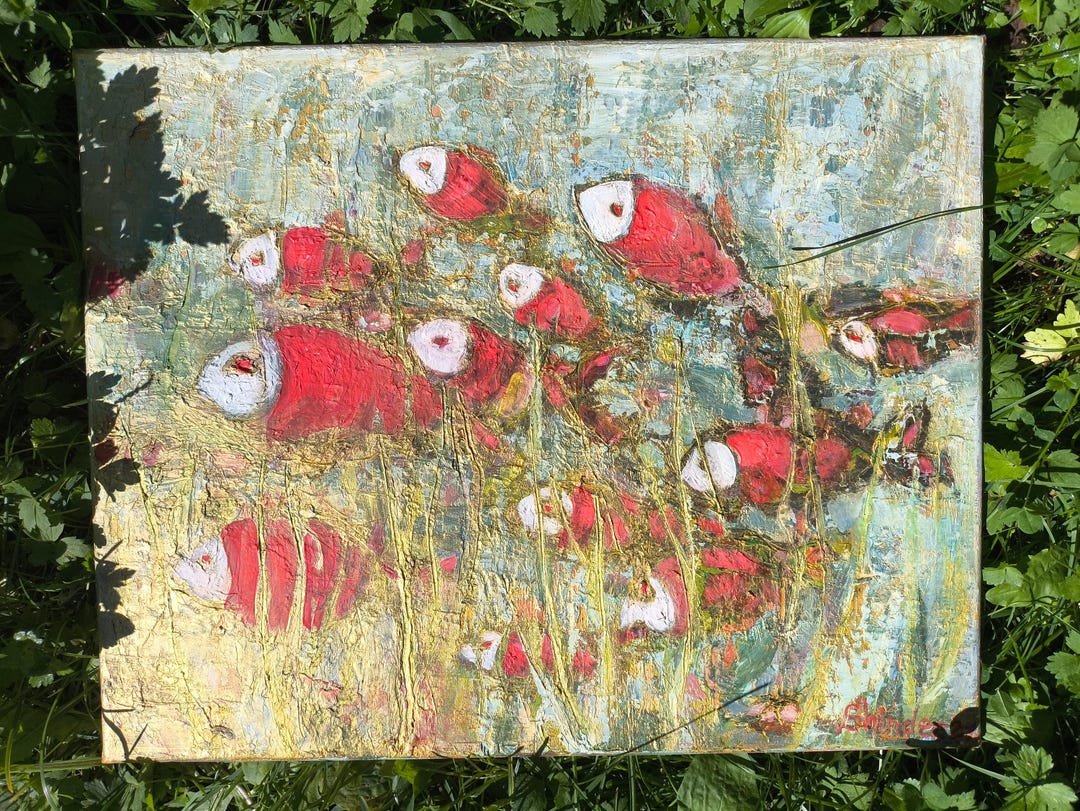 Medium Fish Original Canvas, School of Fish Painting, Sea Animals ...