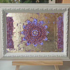 3D Floral Original Emoldurado, Flores Pintura Abstrata, Arte de Parede com Ornamento Texturizado, Arte Unigue Abstrata, Decoração Geométrica, Presente de Aniversário