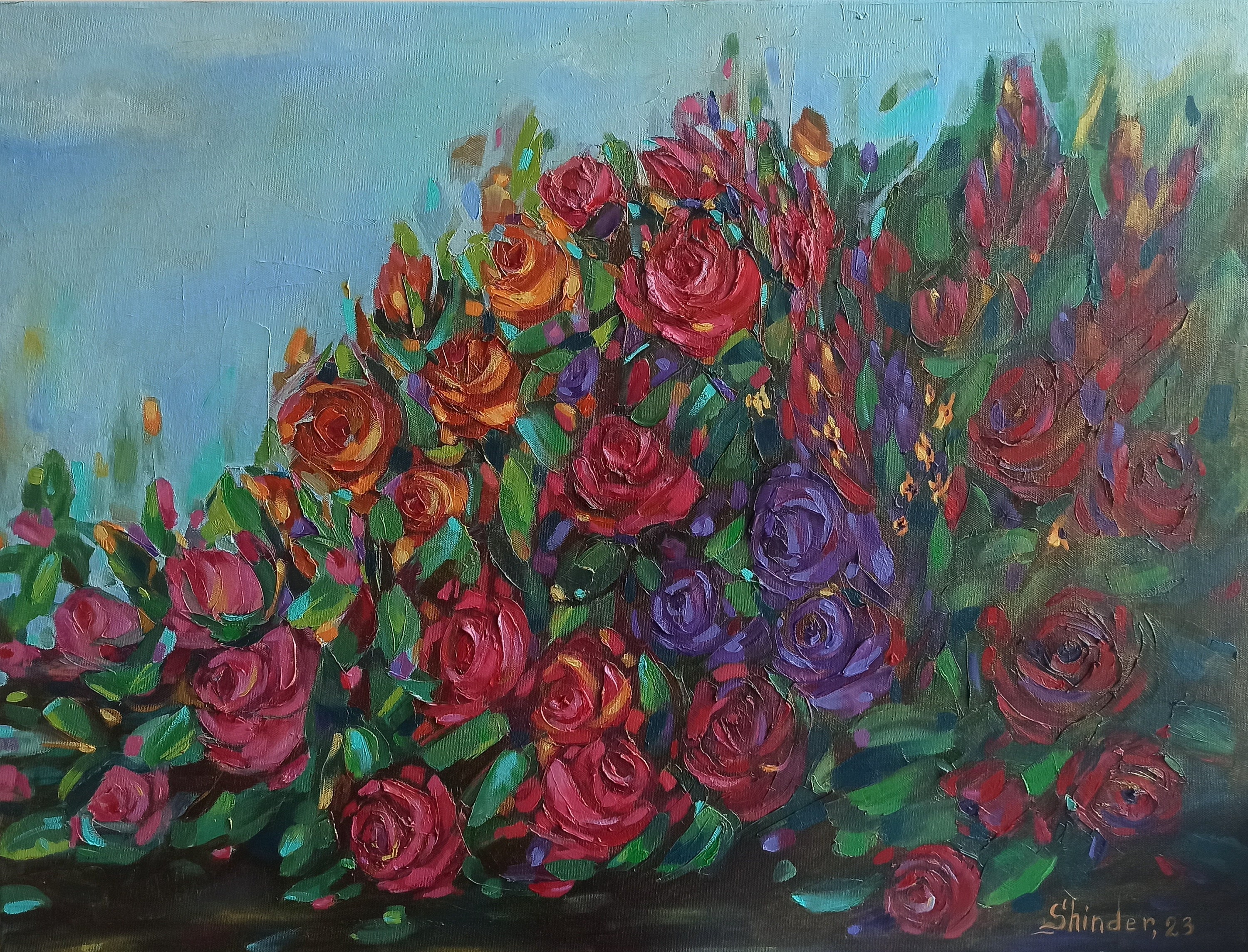 Optimistic Painting Roses Original Flowers Impasto Artwork Handmade ...