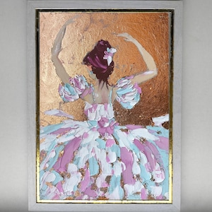 Pintura de bailarina original enmarcada, obra de arte de ballet empastada, pintura al óleo de bailarina, arte de ballet elegante, obra de arte de ballet abstracta, regalo para el Día de la Madre