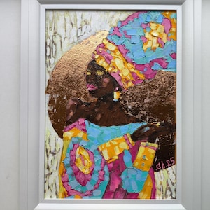 Pintura de Rainha Africana, Retrato de Mulher Negra, Arte Americana, Rainha Núbia Original, Arte Abstrata em Fase, Impasto de Menina, Pintura de Retrato Feminino