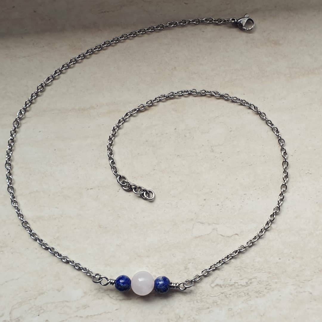 Wirewrapped Gemstone Choker Necklace Lapis Lazuli and Rose Etsy UK