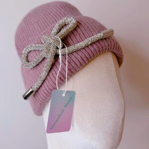 Wool winter hat with Rhinestone Bow
