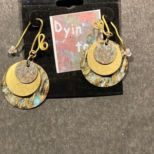 Round Brass Wavy Patina Charm Earrings