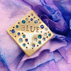 Pet ID Tag, Pixie Dog Tags, Gems, Crystals, Dog Tag For Dogs, Rhinestones Dog Tag, Personalized,  Brass ID Tag for dogs