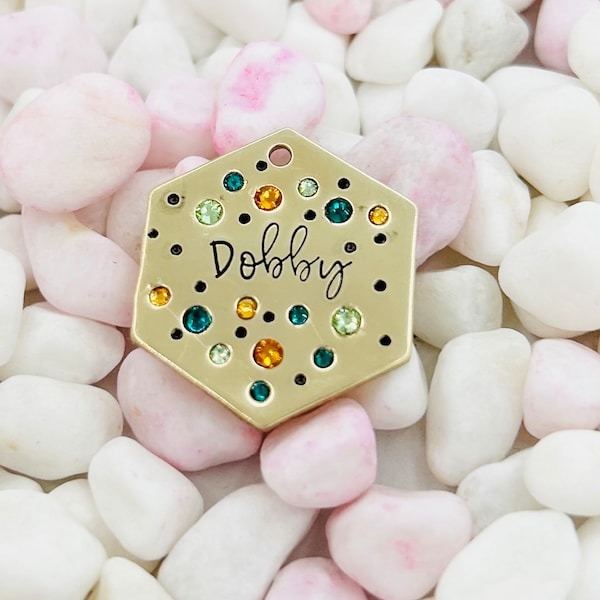 Pet ID Tag, Pixie Dog Tags, Drool is cool dog gems tag, Crystals, Dog Tag For Dogs, Rhinestones Dog Tag, Personalized, rainbow