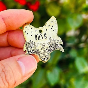 Pet ID Tag, The Kaia, Shadowing Me Fox Head Dog Tag , Fox Dog tag, Washer bracelet, Personalized dog tag, washer jewelry
