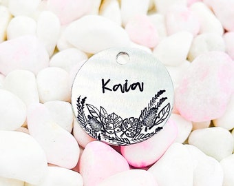 Pet ID Tag, Monstera and Ferns Dog Tag, Custom Dog ID Tag, Stars, Minimalist pet tag, Botanical dog tag