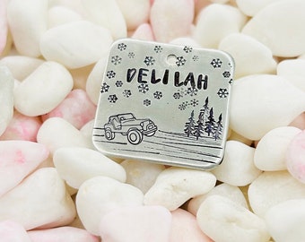 Personalized Winter Dog Tag: Car Christmas Pet ID
