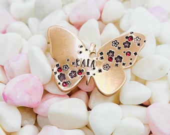 Pet ID Tag, Cherry Blossom butterfly Dog Tag, flowers dog tag, rhinestome Dog Tag, Pet ID tag, custom, Spring, Butterfly shape dog tag