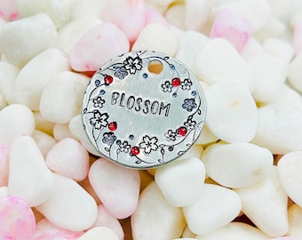 Pet ID Tag, Cherry Blossom wreath Dog Tag, flowers dog tag, Botanical Dog Tag, Pet ID tag, custom, Spring