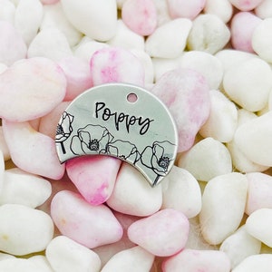 Pet ID Tag, POPPIES 2 Shaped Dog Tag, Poppies, Dog Tag for Dogs, Floral Dog Collar Tag, Hand Stamped Pet ID Tag, Flowers, Wedding, Botanical