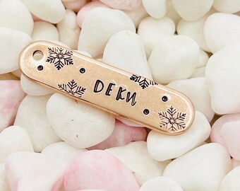 Christmas Snowflake Pet ID Tag: Hand Stamped Oblong Dog Tag