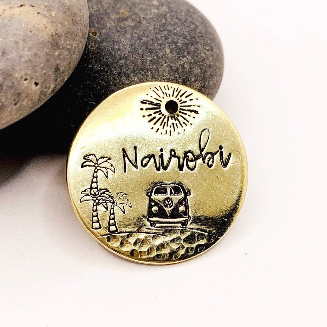 Pet ID Tag, Bus Dog Tag. Beach Dog Tag, Summer Dog Tag, Palm Tree ...