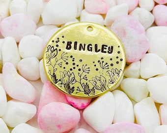 Pet ID Tag, Dandylion 2 Dog Tag, Custom Dog ID Tag, Stars, outdoor pet tag, Botanical dog tag