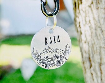 Pet ID Tag, Edelweiss Mountains Dog Tag, Custom Dog ID Tag, Stars, outdoor pet tag, Botanical dog tag