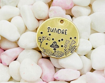 Pet ID Tag, Mushrooms Dog Tag, Custom Dog ID Tag, Stars, outdoor pet tag, Botanical dog tag